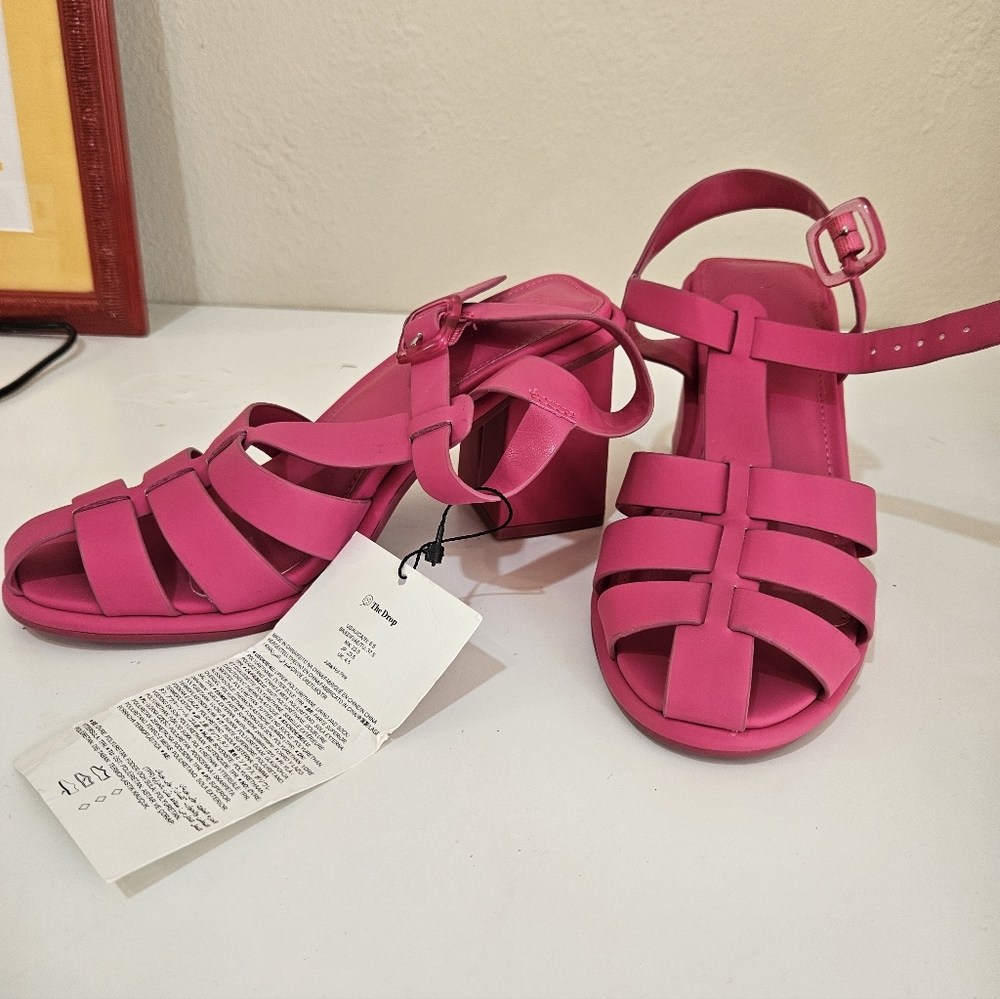 NWT The Drop Hot Pink Fuchsia Strappy Chunky Sandals With Heels